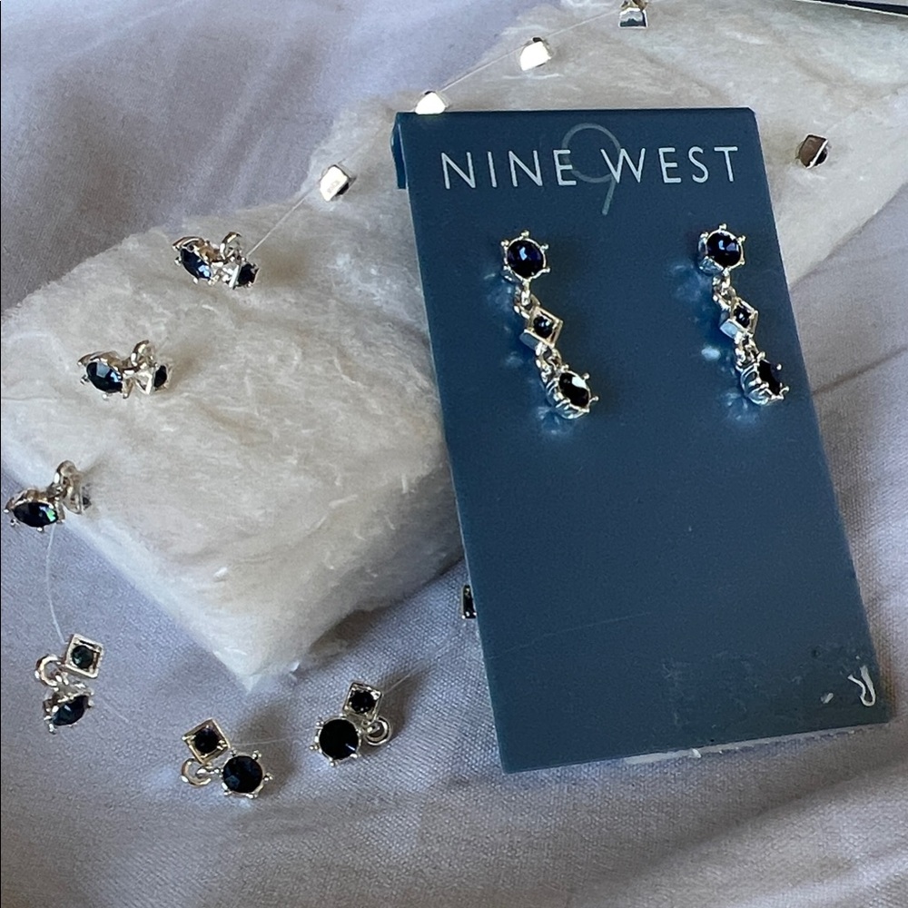 Nine West Silver Necklace and  Earrings with Dark Blue Accents